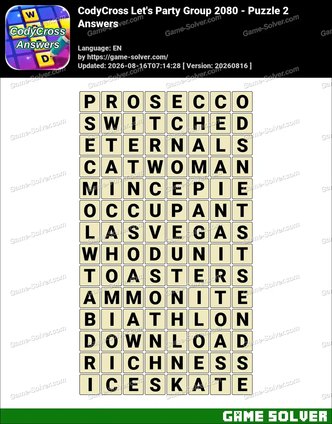 CodyCross Let’s Party Group 2080 – Puzzle 2 Answers